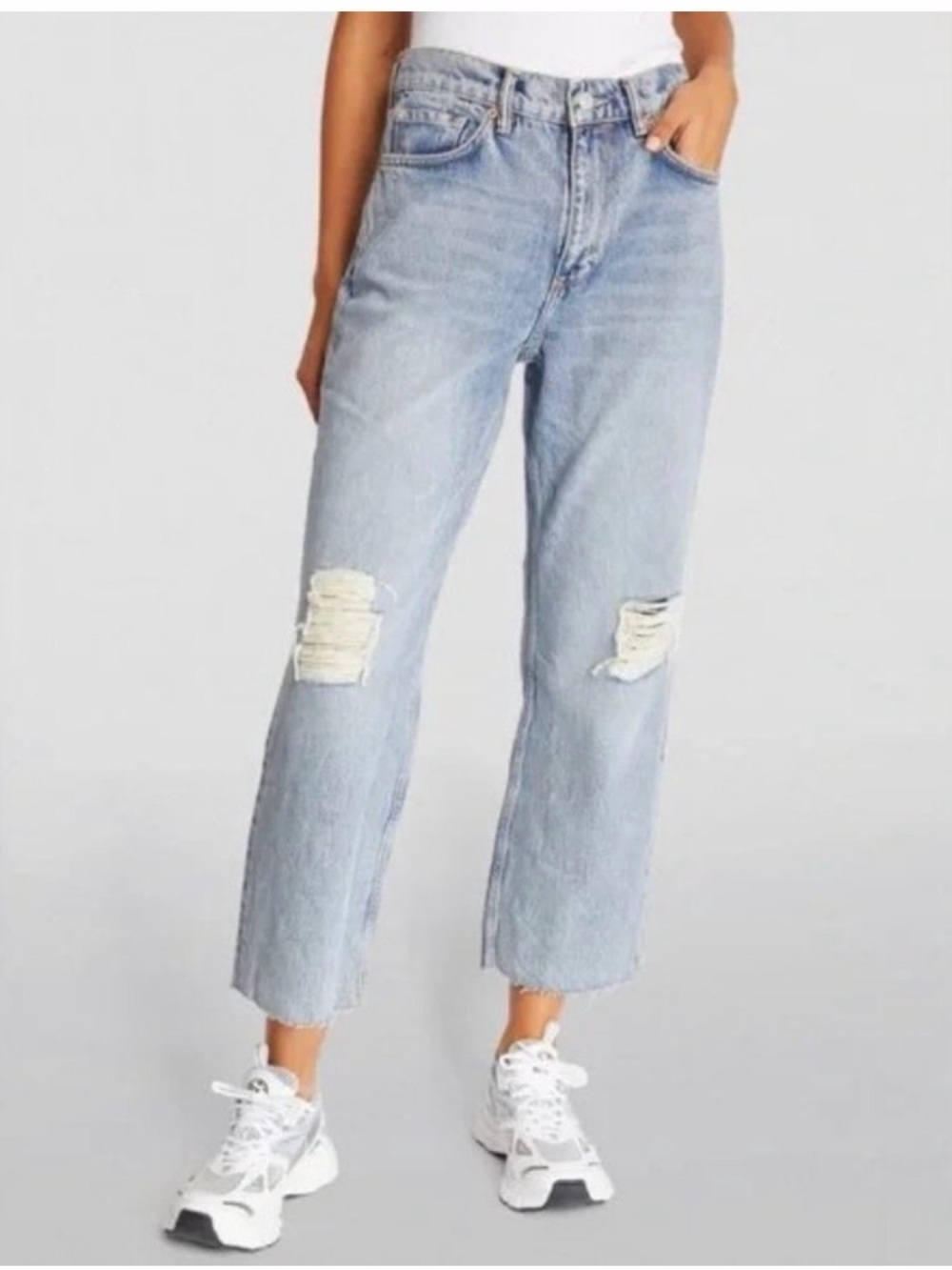 AllSaints Light Blue wide leg Jeans with Knee Rips